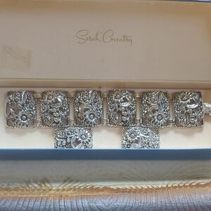Sarah Coventry 1963 "Antique Garden" Silver Floral Panel Bracelet